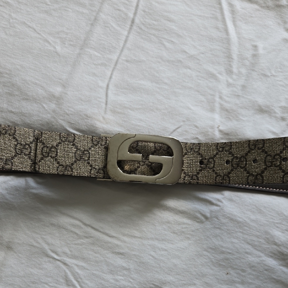 Gucci Beige Monogram Canvas Belt with Silver G Buckle